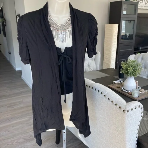 💋 Bolero ruffle puff shrug cardigan jacket blazer top Black - Picture 2 of 5